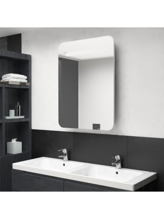 LED koupelnová skříňka se zrcadlem bílá a dub 60 x 11 x 80 cm