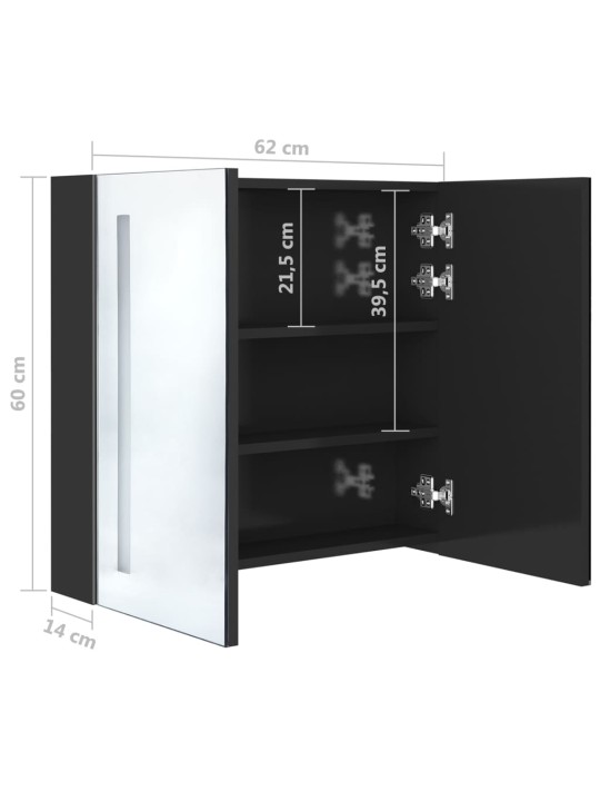 LED koupelnová skříňka se zrcadlem zářivě černá 62 x 14 x 60 cm