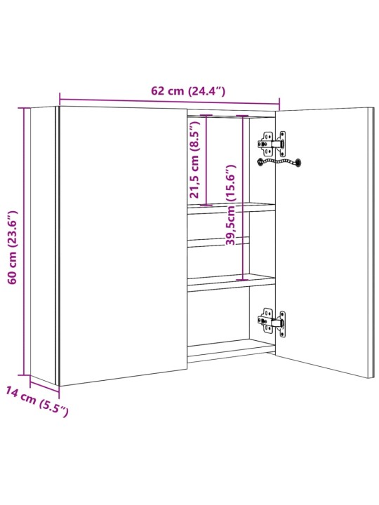 LED koupelnová skříňka se zrcadlem šedá 62 x 14 x 60 cm