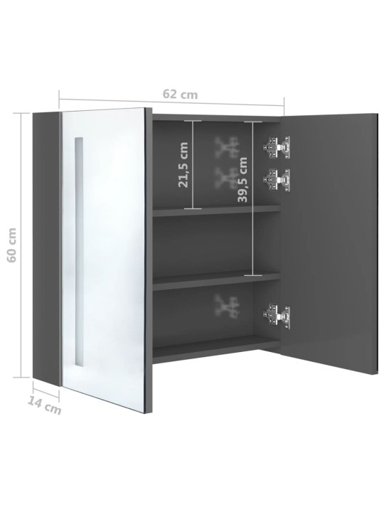 LED koupelnová skříňka se zrcadlem zářivě šedá 62 x 14 x 60 cm