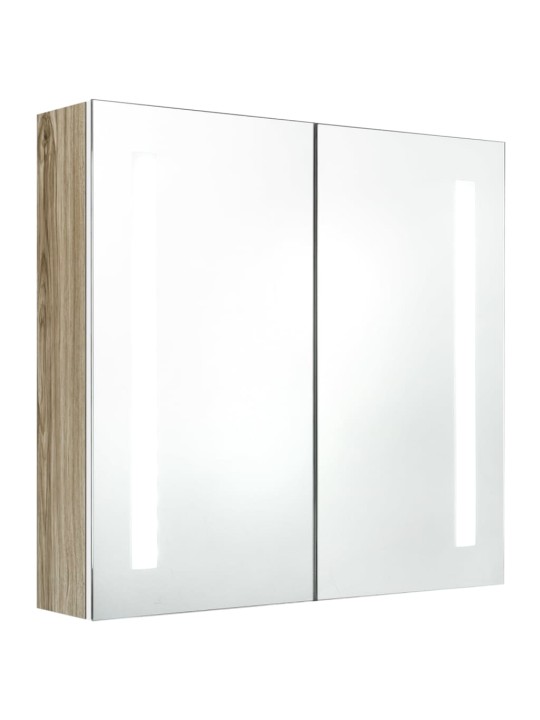 LED koupelnová skříňka se zrcadlem bílá a dub 62 x 14 x 60 cm