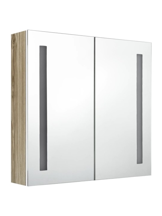 LED koupelnová skříňka se zrcadlem bílá a dub 62 x 14 x 60 cm