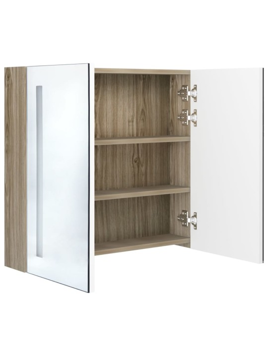 LED koupelnová skříňka se zrcadlem bílá a dub 62 x 14 x 60 cm