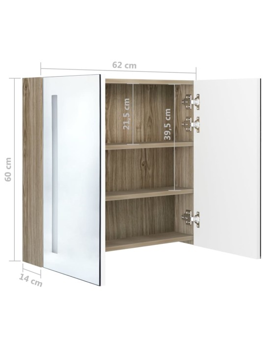 LED koupelnová skříňka se zrcadlem bílá a dub 62 x 14 x 60 cm