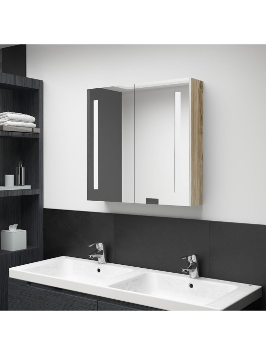 LED koupelnová skříňka se zrcadlem bílá a dub 62 x 14 x 60 cm