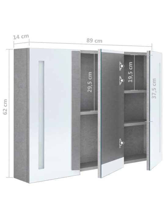 LED koupelnová skříňka se zrcadlem betonově šedá 89x14x62 cm