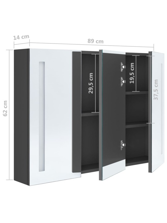 LED koupelnová skříňka se zrcadlem 89 x 14 x 62 cm šedá