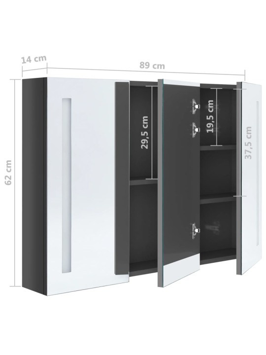 LED koupelnová skříňka se zrcadlem 89 x 14 x 62 cm zářivě šedá