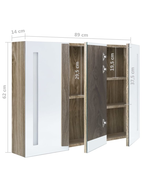 LED koupelnová skříňka se zrcadlem 89 x 14 x 62 cm dub