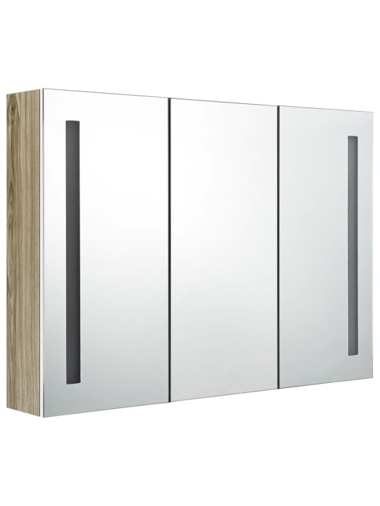 LED koupelnová skříňka se zrcadlem 89 x 14 x 62 cm bílá a dub