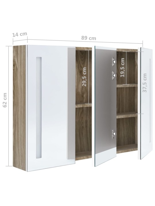LED koupelnová skříňka se zrcadlem 89 x 14 x 62 cm bílá a dub