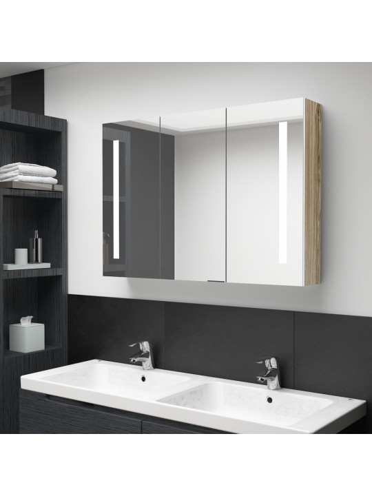 LED koupelnová skříňka se zrcadlem 89 x 14 x 62 cm bílá a dub