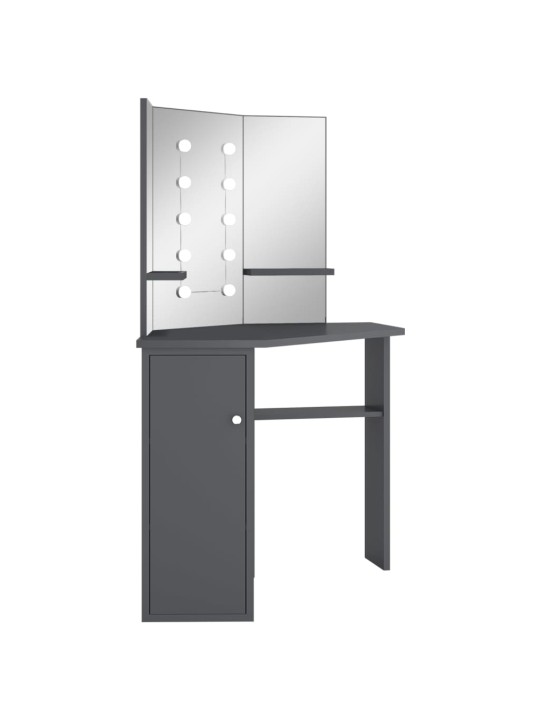 Rohový toaletní stolek s LED světlem šedý 111 x 54 x 141,5 cm