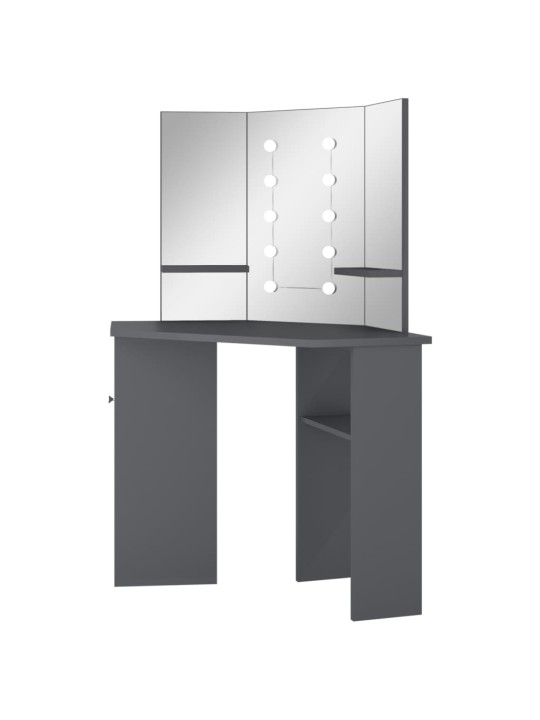 Rohový toaletní stolek s LED světlem šedý 111 x 54 x 141,5 cm