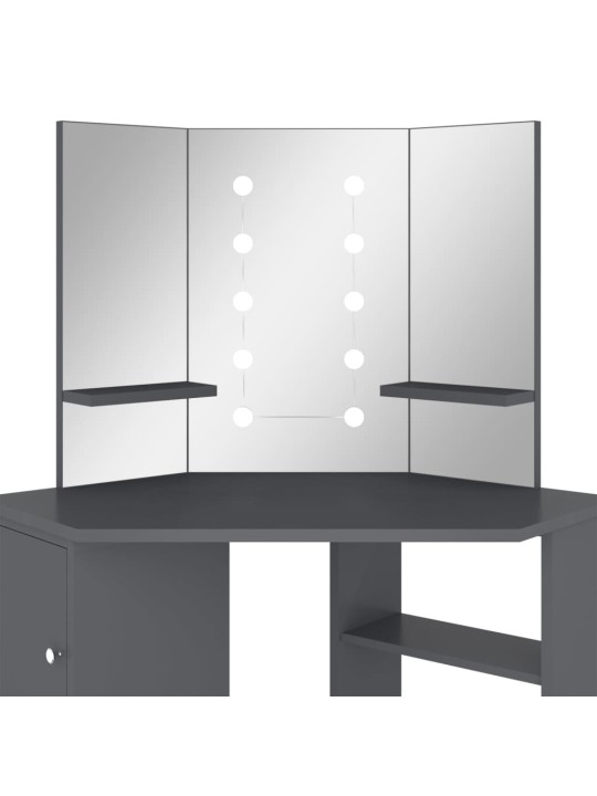 Rohový toaletní stolek s LED světlem šedý 111 x 54 x 141,5 cm