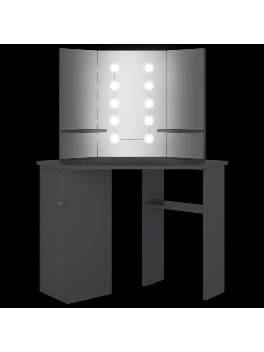 Rohový toaletní stolek s LED světlem šedý 111 x 54 x 141,5 cm