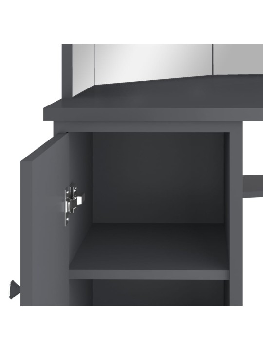 Rohový toaletní stolek s LED světlem šedý 111 x 54 x 141,5 cm