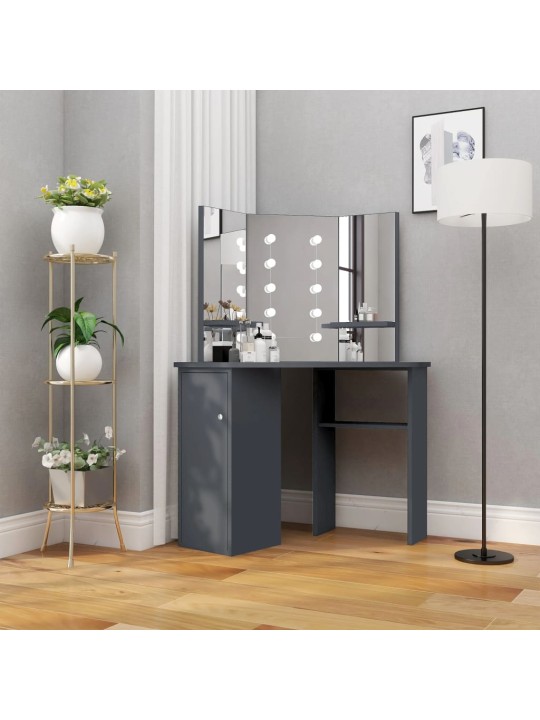Rohový toaletní stolek s LED světlem šedý 111 x 54 x 141,5 cm