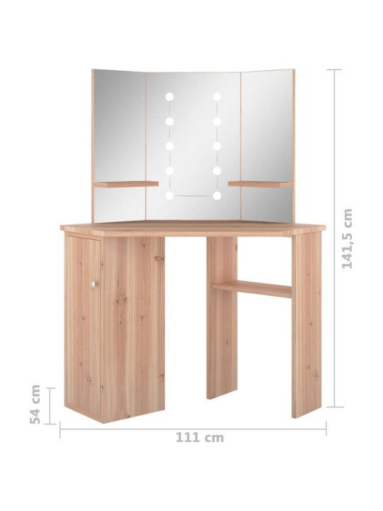 Rohový toaletní stolek s LED světlem dub 111 x 54 x 141,5 cm