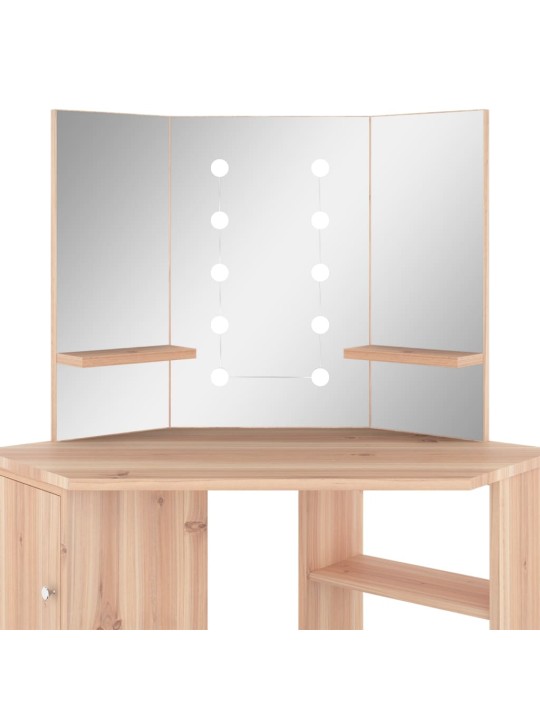 Rohový toaletní stolek s LED světlem dub 111 x 54 x 141,5 cm