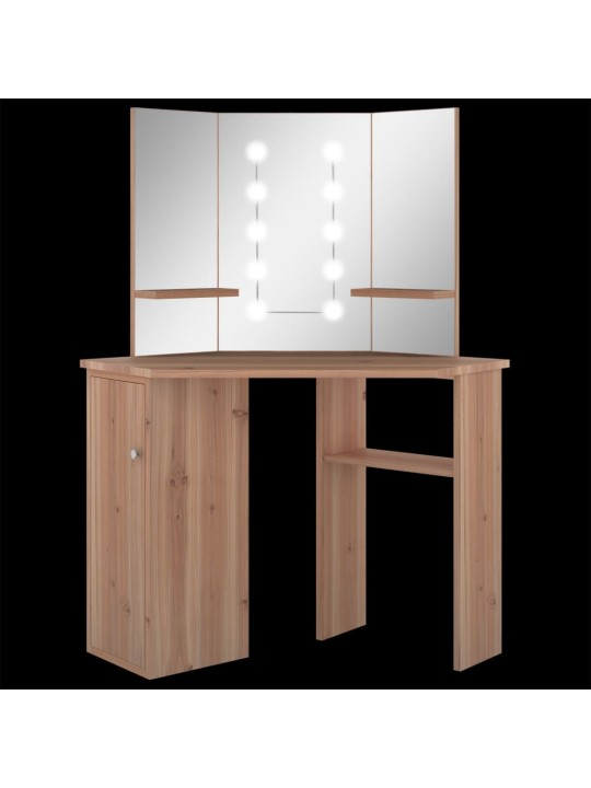 Rohový toaletní stolek s LED světlem dub 111 x 54 x 141,5 cm