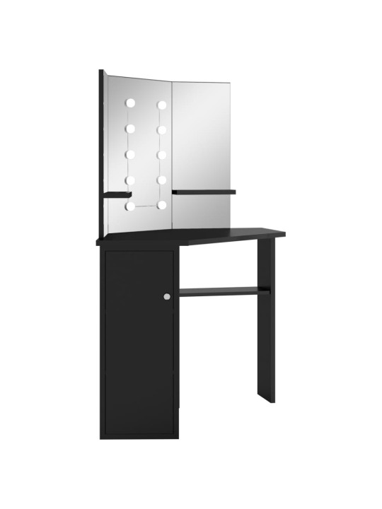 Rohový toaletní stolek s LED světlem černý 111 x 54 x 141,5 cm