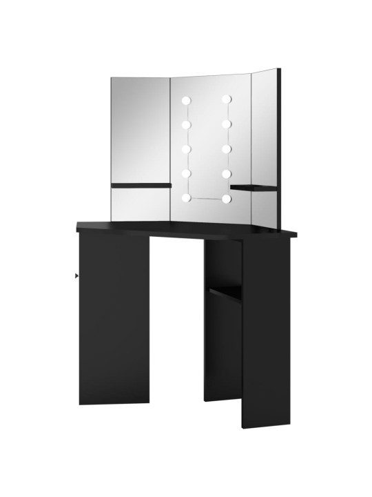 Rohový toaletní stolek s LED světlem černý 111 x 54 x 141,5 cm