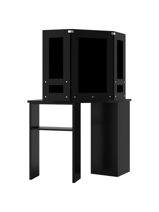 Rohový toaletní stolek s LED světlem černý 111 x 54 x 141,5 cm