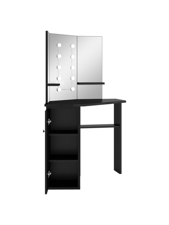 Rohový toaletní stolek s LED světlem černý 111 x 54 x 141,5 cm