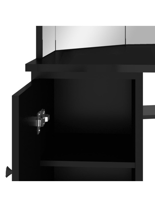 Rohový toaletní stolek s LED světlem černý 111 x 54 x 141,5 cm