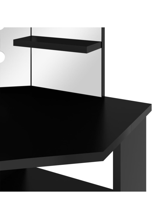 Rohový toaletní stolek s LED světlem černý 111 x 54 x 141,5 cm