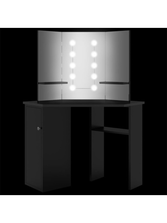 Rohový toaletní stolek s LED světlem černý 111 x 54 x 141,5 cm