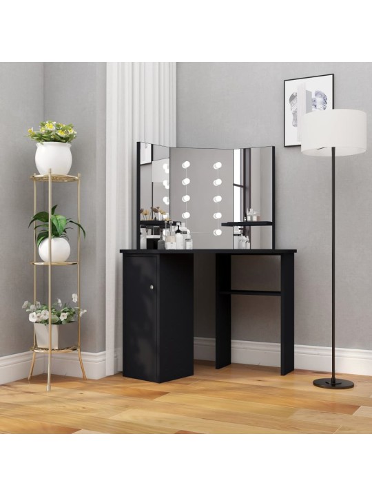 Rohový toaletní stolek s LED světlem černý 111 x 54 x 141,5 cm