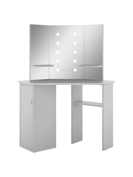 Rohový toaletní stolek s LED betonově šedý 111 x 54 x 141,5 cm