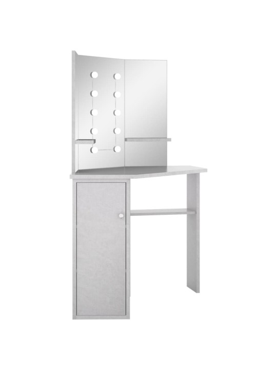 Rohový toaletní stolek s LED betonově šedý 111 x 54 x 141,5 cm