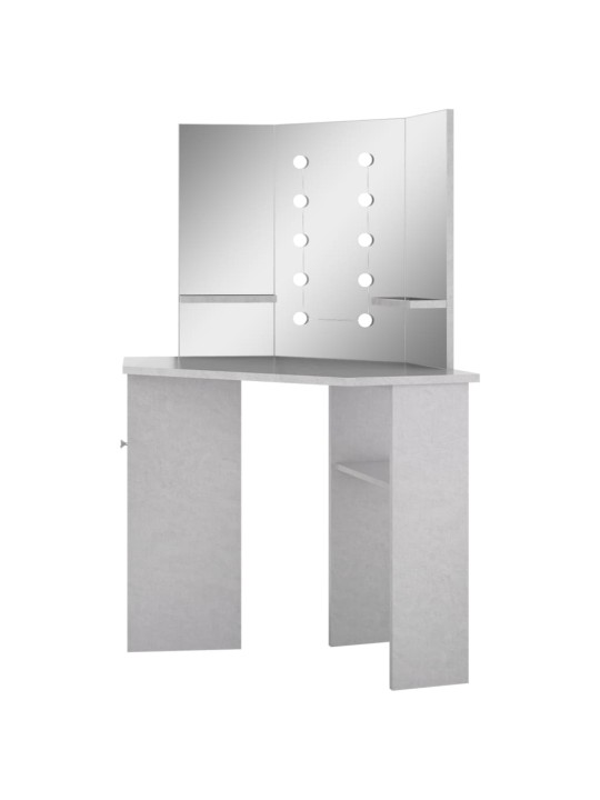 Rohový toaletní stolek s LED betonově šedý 111 x 54 x 141,5 cm