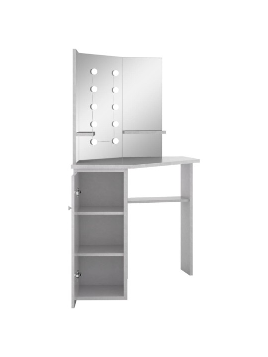 Rohový toaletní stolek s LED betonově šedý 111 x 54 x 141,5 cm