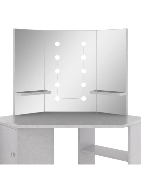 Rohový toaletní stolek s LED betonově šedý 111 x 54 x 141,5 cm