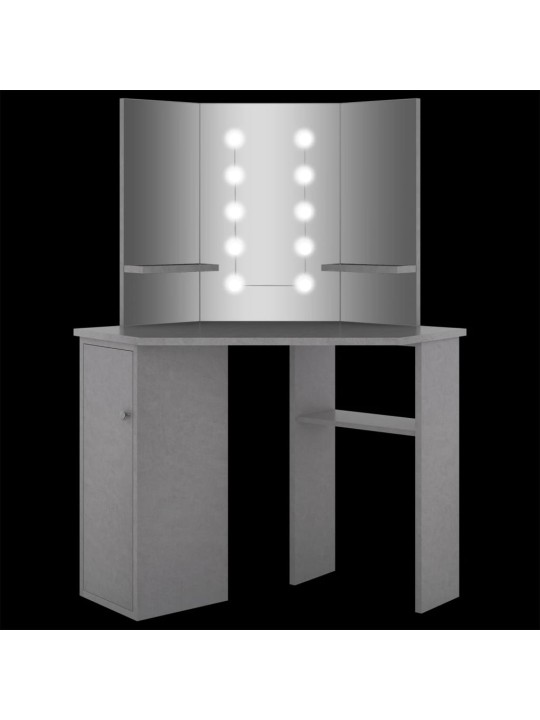 Rohový toaletní stolek s LED betonově šedý 111 x 54 x 141,5 cm