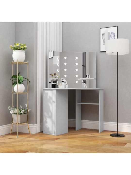 Rohový toaletní stolek s LED betonově šedý 111 x 54 x 141,5 cm