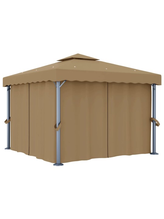 Altán se závěsy 3 x 3 m taupe hliník