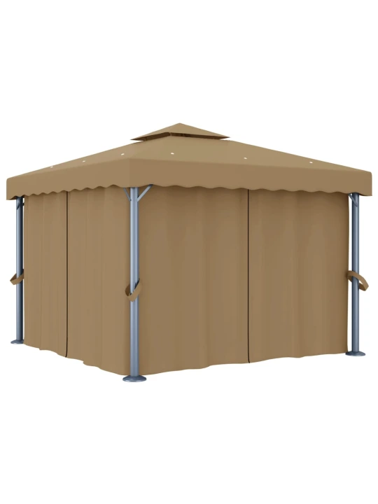 Altán se závěsy 3 x 3 m taupe hliník