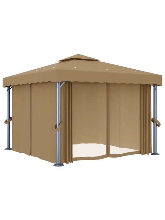 Altán se závěsy 3 x 3 m taupe hliník