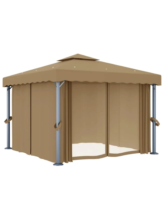 Altán se závěsy 3 x 3 m taupe hliník