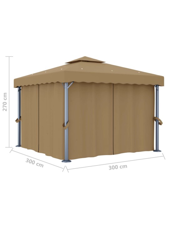 Altán se závěsy 3 x 3 m taupe hliník
