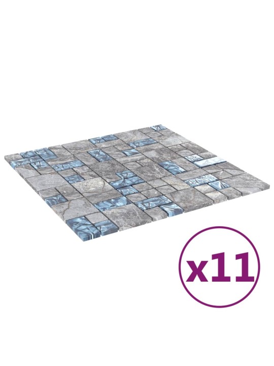 Mozaikové dlaždice 11 ks šedé a modré 30 x 30 cm sklo