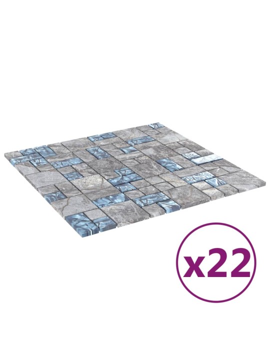 Mozaikové dlaždice 22 ks šedé a modré 30 x 30 cm sklo