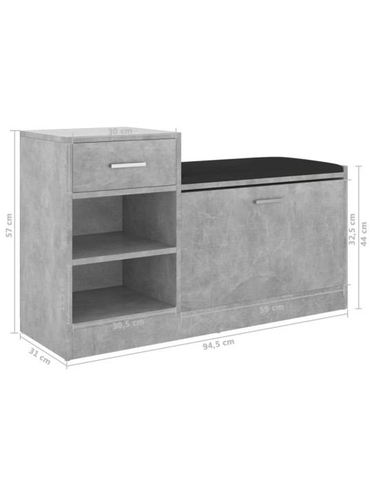 Lavice s botníkem betonově šedá 94,5 x 31 x 57 cm kompozit