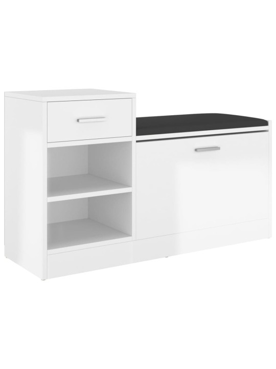 Lavice s botníkem bílá vysoký lesk 94,5x31x57 cm kompozit