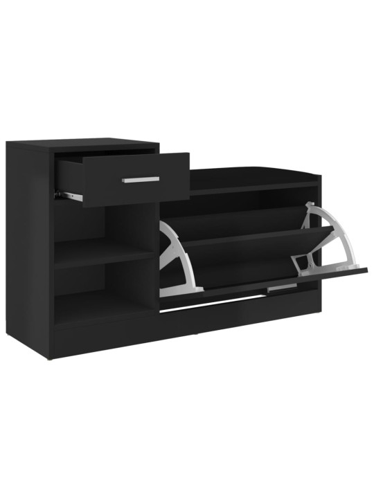 Lavice s botníkem černá vysoký lesk 94,5x31x57 cm kompozit